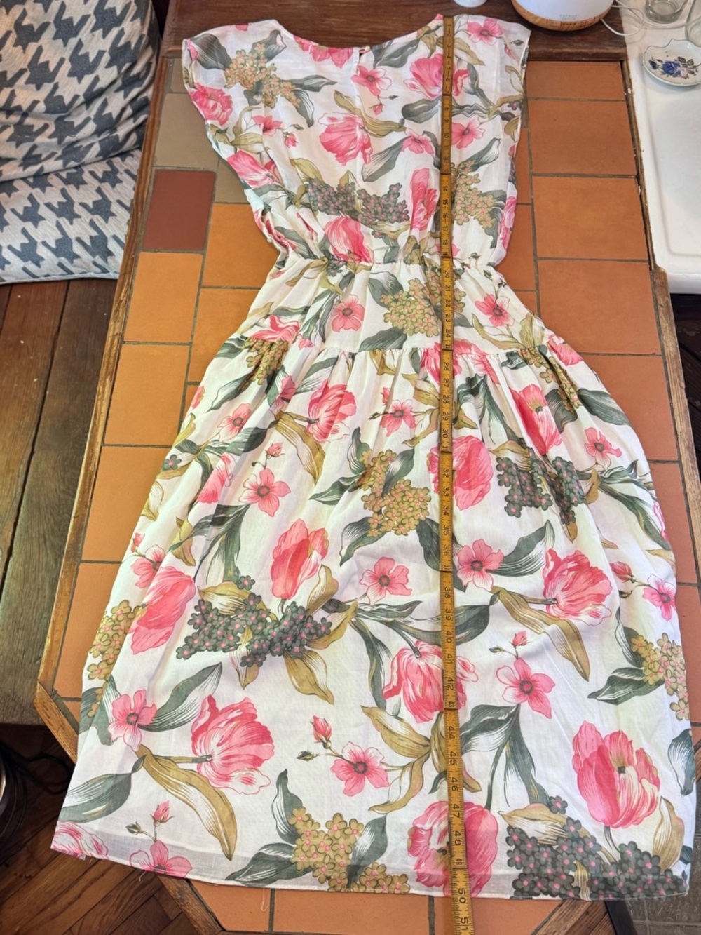 VTG Drop Waist Floral Print Maxi - Modest Spring Dress - High Neck Lace Collar - Picture 12 of 12